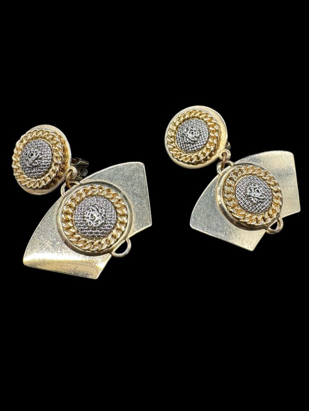 Vintage Silver and Gold Tone Dangling Earrings Clip-ons Geometric Shapes Metal